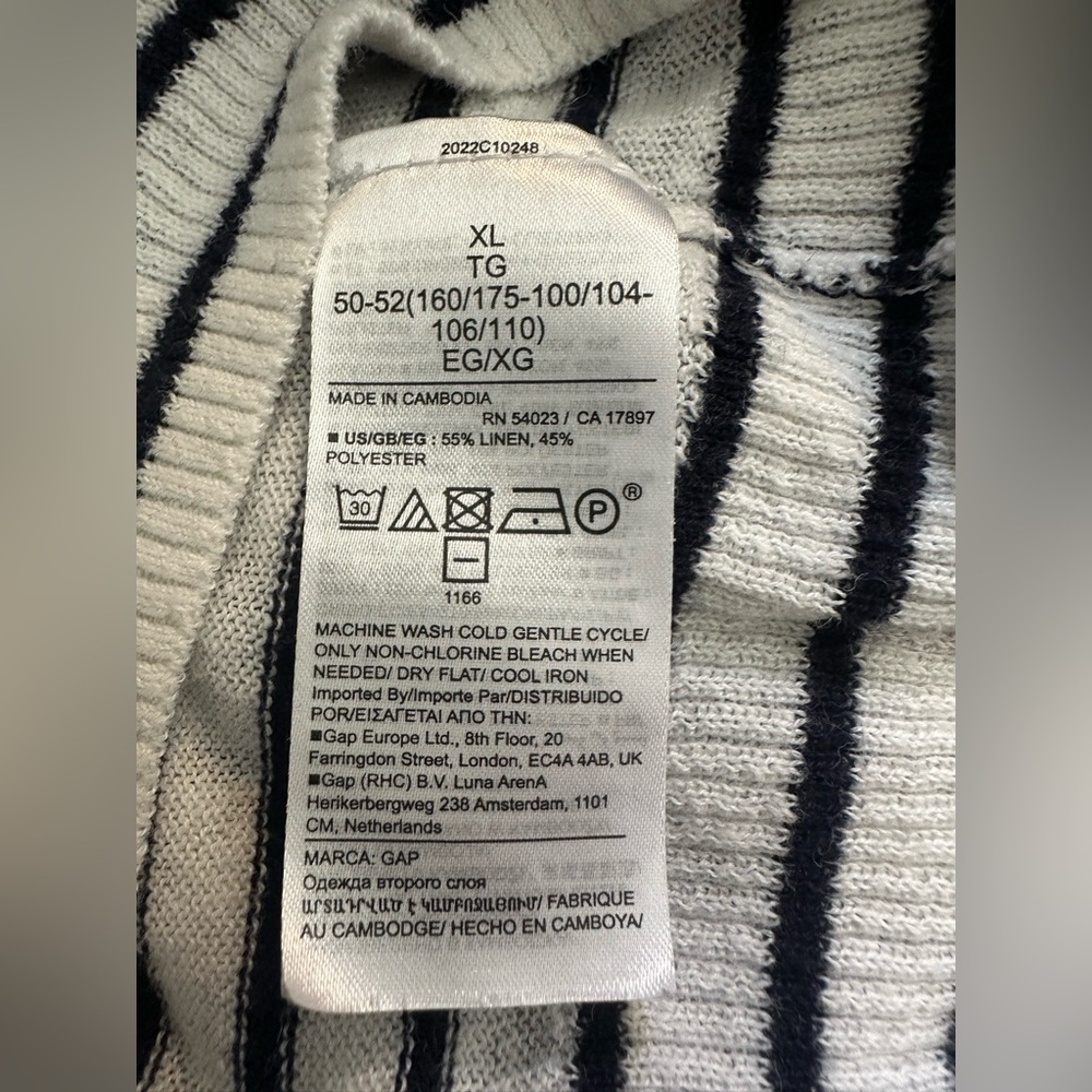 Gap Womens XL Navy White Stripe Linen Blend V-Neck Sweater Lightweight Pullover - Picture 10 of 10